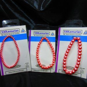 Coral Pink Glass Pearl 7" Stretchy Bracelet Lot Of 3 Different Bracelets